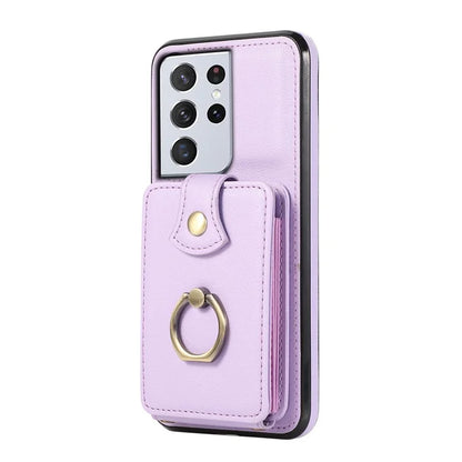 For Samsung Galaxy S21 Ultra 5G Case Card Holder Kickstand TPU+PU Leather Phone Cover