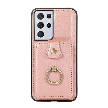 For Samsung Galaxy S21 Ultra 5G Case Card Holder Kickstand TPU+PU Leather Phone Cover