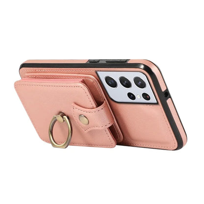For Samsung Galaxy S21 Ultra 5G Case Card Holder Kickstand TPU+PU Leather Phone Cover