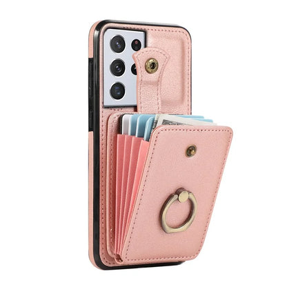 For Samsung Galaxy S21 Ultra 5G Case Card Holder Kickstand TPU+PU Leather Phone Cover
