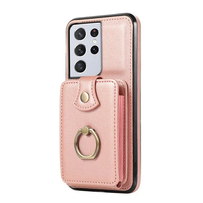 For Samsung Galaxy S21 Ultra 5G Case Card Holder Kickstand TPU+PU Leather Phone Cover