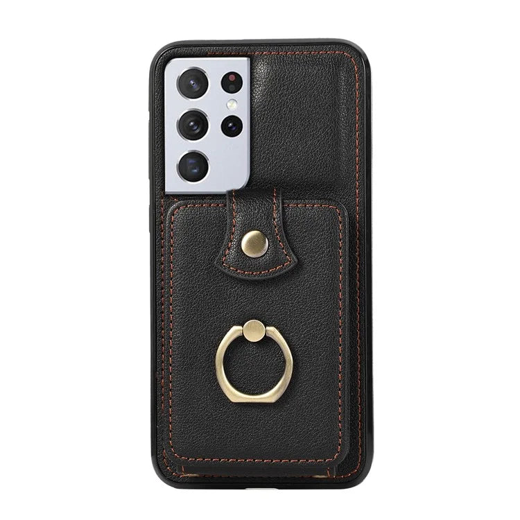 For Samsung Galaxy S21 Ultra 5G Case Card Holder Kickstand TPU+PU Leather Phone Cover