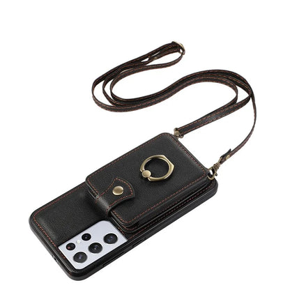 For Samsung Galaxy S21 Ultra 5G Case Card Holder Kickstand TPU+PU Leather Phone Cover