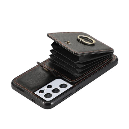 For Samsung Galaxy S21 Ultra 5G Case Card Holder Kickstand TPU+PU Leather Phone Cover