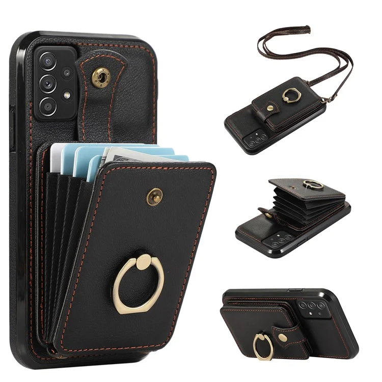 For Samsung Galaxy A52 4G / A52s 5G / A52 5G Case Card Holder PU Leather Phone Cover with Kickstand