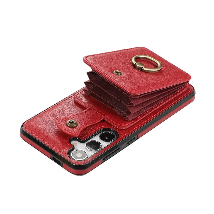 For Samsung Galaxy A25 5G (Global) (161.0 x 76.5 x 8.3mm) TPU+PU Leather Phone Cover Card Holder Kickstand Phone Case