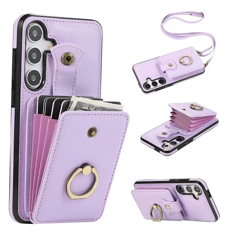 For Samsung Galaxy A25 5G (Global) (161.0 x 76.5 x 8.3mm) TPU+PU Leather Phone Cover Card Holder Kickstand Phone Case
