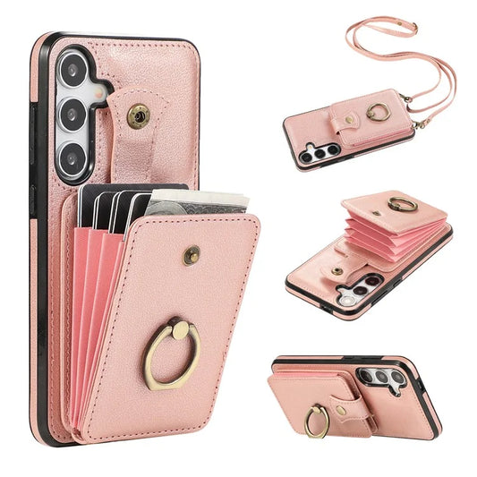 For Samsung Galaxy A14 5G / 4G Case Buckle Design Kickstand TPU+PU Leather Phone Cover