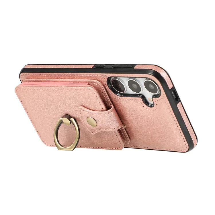For Samsung Galaxy A14 5G / 4G Case Buckle Design Kickstand TPU+PU Leather Phone Cover