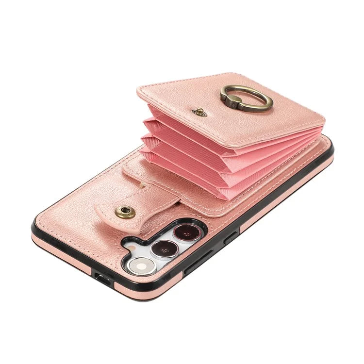 For Samsung Galaxy A14 5G / 4G Case Buckle Design Kickstand TPU+PU Leather Phone Cover