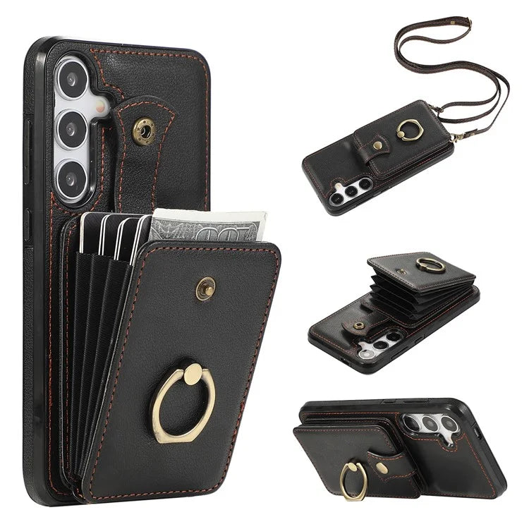 For Samsung Galaxy A14 5G / 4G Case Buckle Design Kickstand TPU+PU Leather Phone Cover