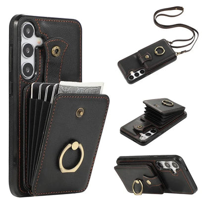 For Samsung Galaxy A14 5G / 4G Case Buckle Design Kickstand TPU+PU Leather Phone Cover