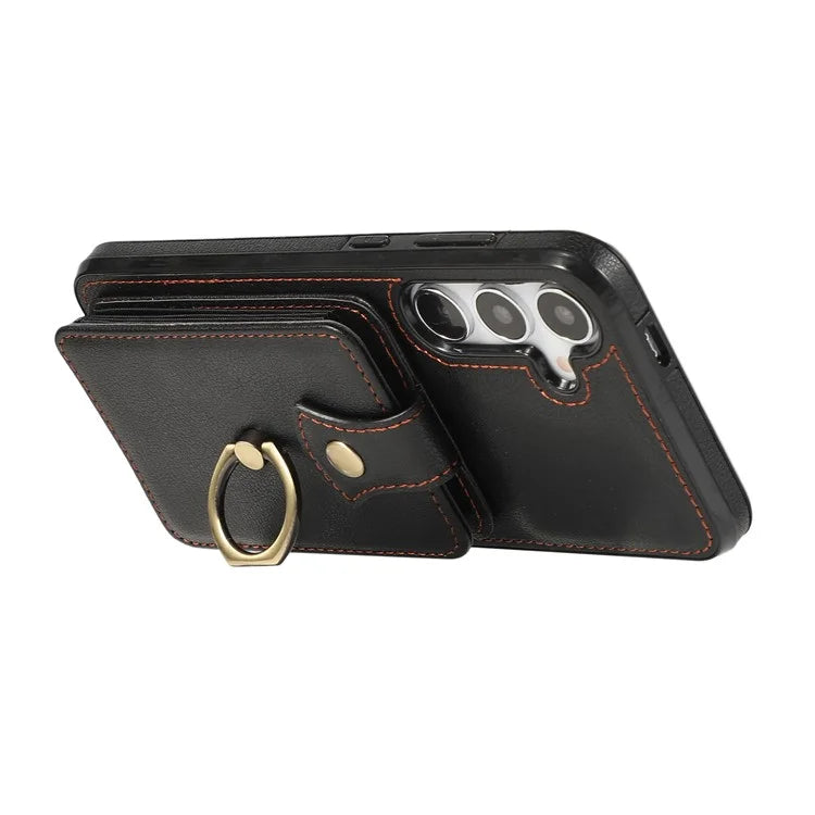 For Samsung Galaxy A14 5G / 4G Case Buckle Design Kickstand TPU+PU Leather Phone Cover