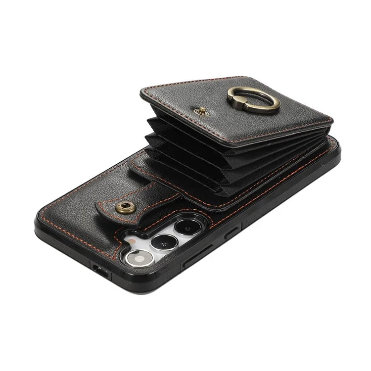 For Samsung Galaxy A14 5G / 4G Case Buckle Design Kickstand TPU+PU Leather Phone Cover