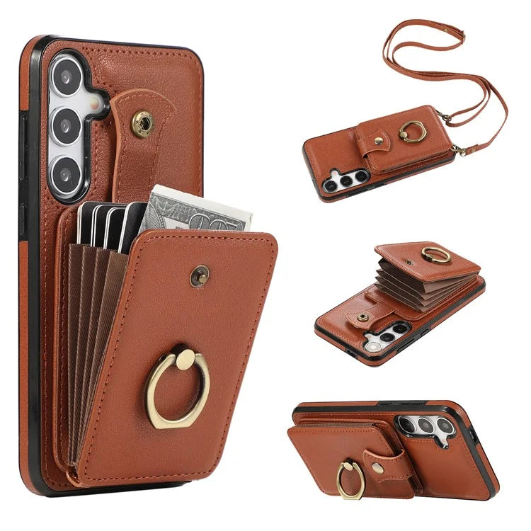 For Samsung Galaxy A14 5G / 4G Case Buckle Design Kickstand TPU+PU Leather Phone Cover