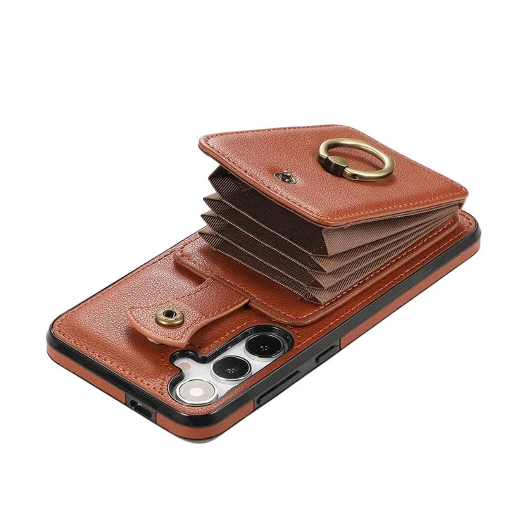 For Samsung Galaxy A14 5G / 4G Case Buckle Design Kickstand TPU+PU Leather Phone Cover