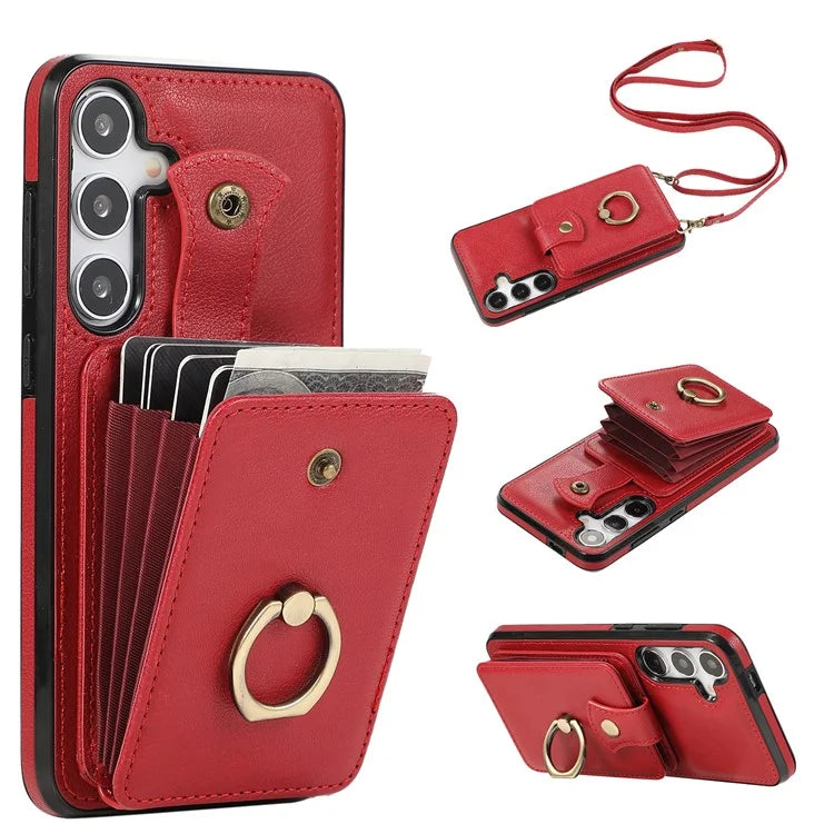For Samsung Galaxy A14 5G / 4G Case Buckle Design Kickstand TPU+PU Leather Phone Cover