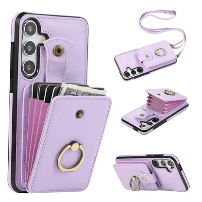 For Samsung Galaxy A14 5G / 4G Case Buckle Design Kickstand TPU+PU Leather Phone Cover
