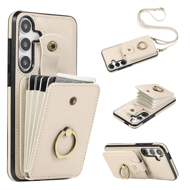 For Samsung Galaxy A14 5G / 4G Case Buckle Design Kickstand TPU+PU Leather Phone Cover