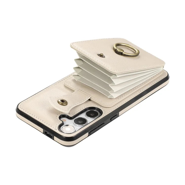 For Samsung Galaxy A14 5G / 4G Case Buckle Design Kickstand TPU+PU Leather Phone Cover