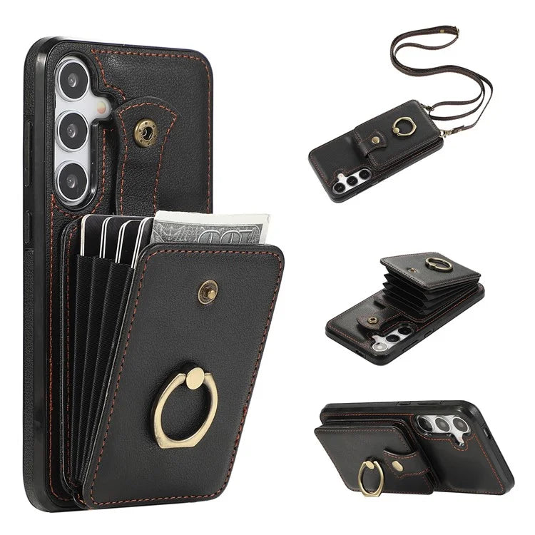 For Samsung Galaxy A24 4G (162.1 x 77.6 x 8.3mm) Case Kickstand Slim-Fit TPU+PU Leather Mobile Phone Cover