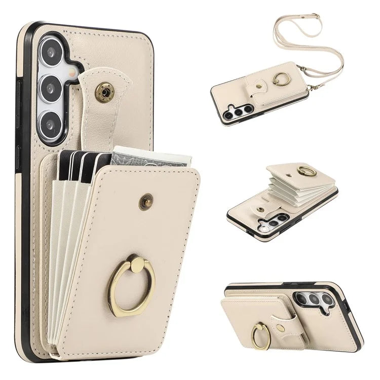 For Samsung Galaxy A24 4G (162.1 x 77.6 x 8.3mm) Case Kickstand Slim-Fit TPU+PU Leather Mobile Phone Cover