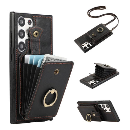 For Samsung Galaxy S22 Ultra 5G Case Card Holder TPU+PU Leather Kickstand Phone Cover