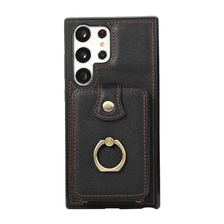 For Samsung Galaxy S22 Ultra 5G Case Card Holder TPU+PU Leather Kickstand Phone Cover