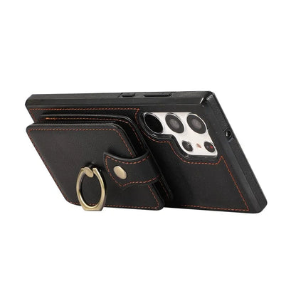 For Samsung Galaxy S22 Ultra 5G Case Card Holder TPU+PU Leather Kickstand Phone Cover
