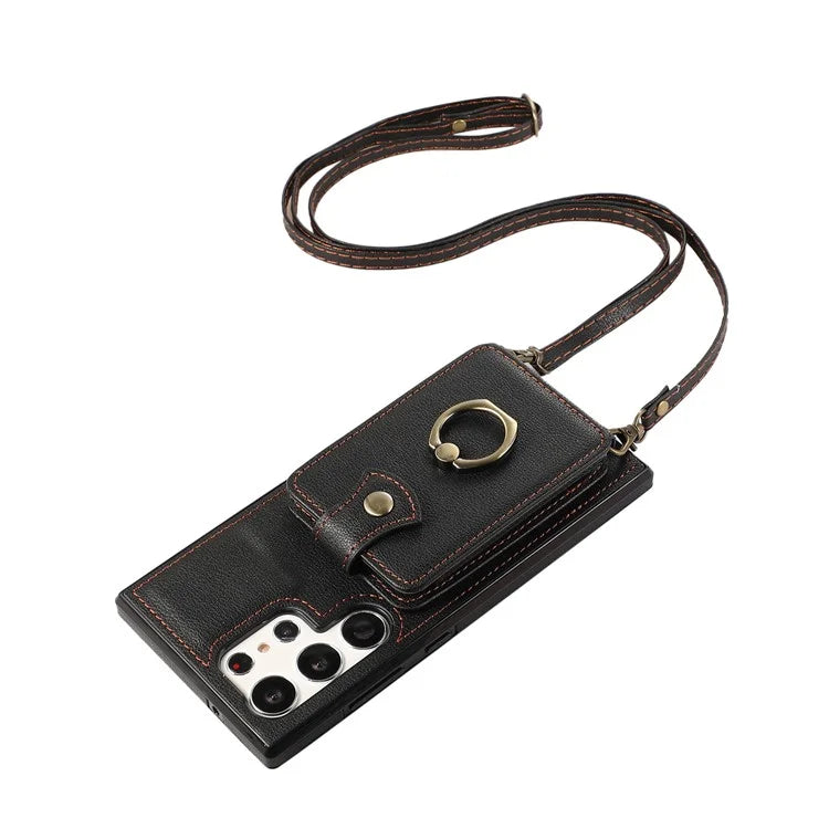For Samsung Galaxy S22 Ultra 5G Case Card Holder TPU+PU Leather Kickstand Phone Cover
