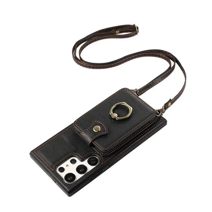 For Samsung Galaxy S22 Ultra 5G Case Card Holder TPU+PU Leather Kickstand Phone Cover