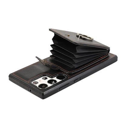For Samsung Galaxy S22 Ultra 5G Case Card Holder TPU+PU Leather Kickstand Phone Cover