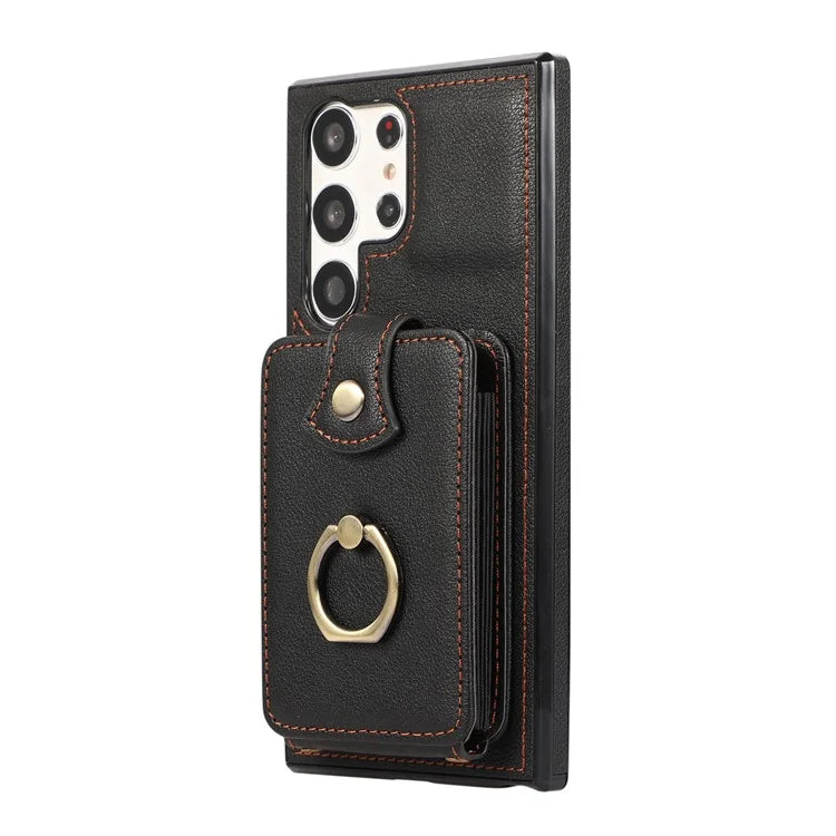 For Samsung Galaxy S22 Ultra 5G Case Card Holder TPU+PU Leather Kickstand Phone Cover