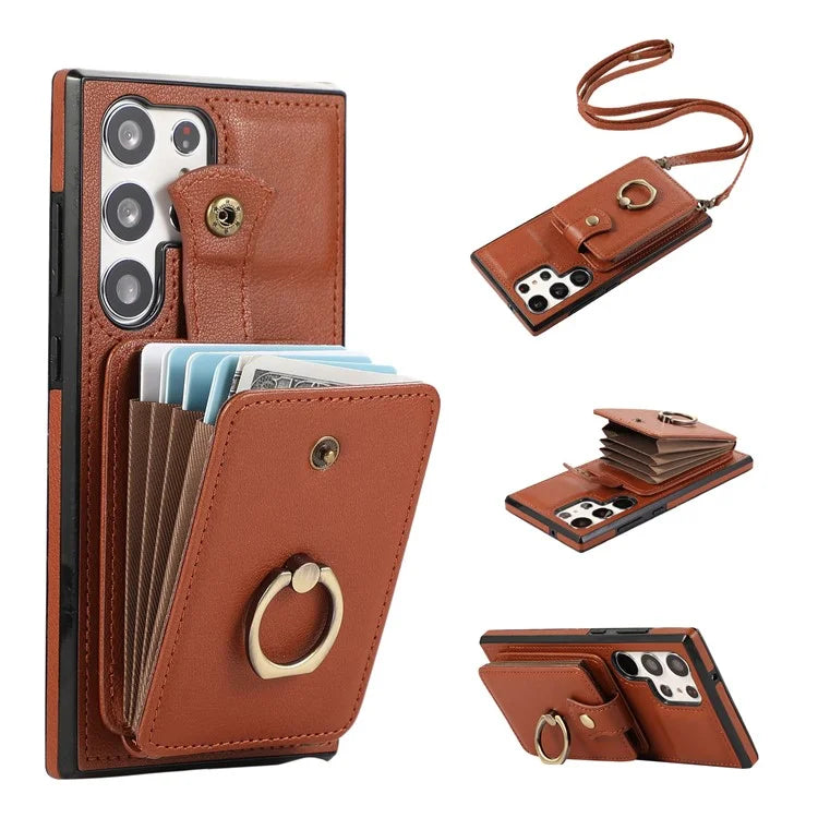 For Samsung Galaxy S22 Ultra 5G Case Card Holder TPU+PU Leather Kickstand Phone Cover