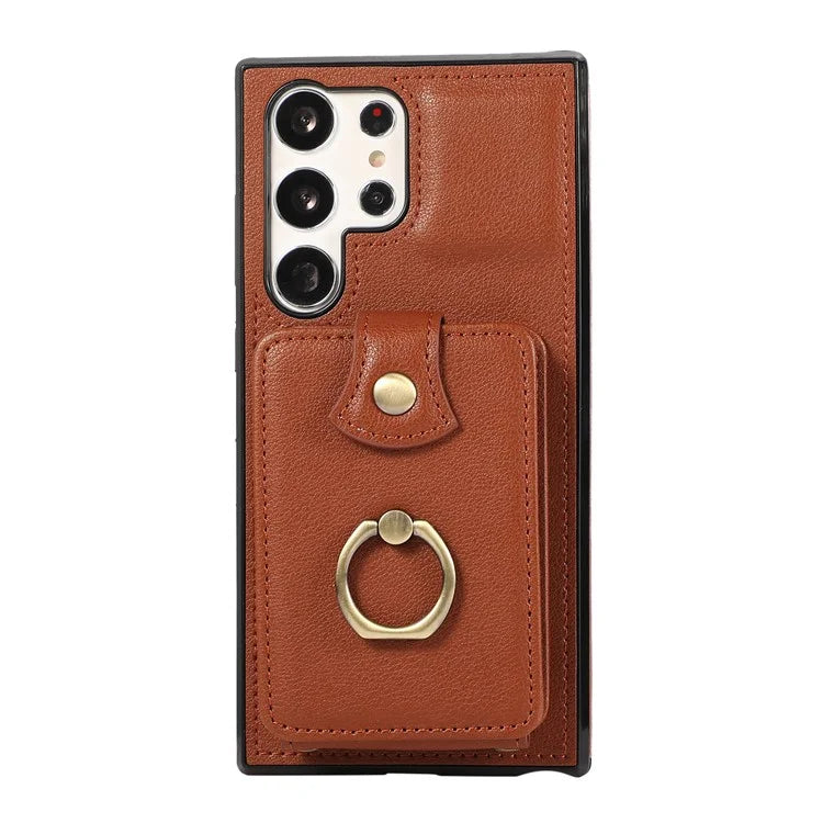 For Samsung Galaxy S22 Ultra 5G Case Card Holder TPU+PU Leather Kickstand Phone Cover