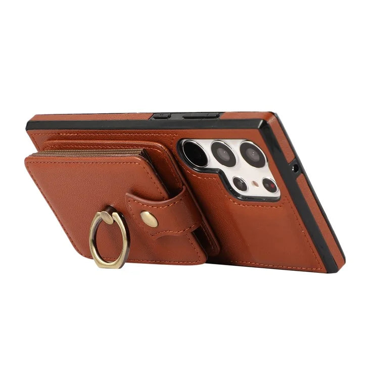 For Samsung Galaxy S22 Ultra 5G Case Card Holder TPU+PU Leather Kickstand Phone Cover