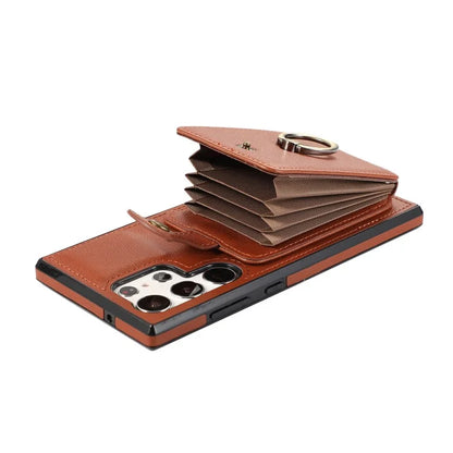 For Samsung Galaxy S22 Ultra 5G Case Card Holder TPU+PU Leather Kickstand Phone Cover
