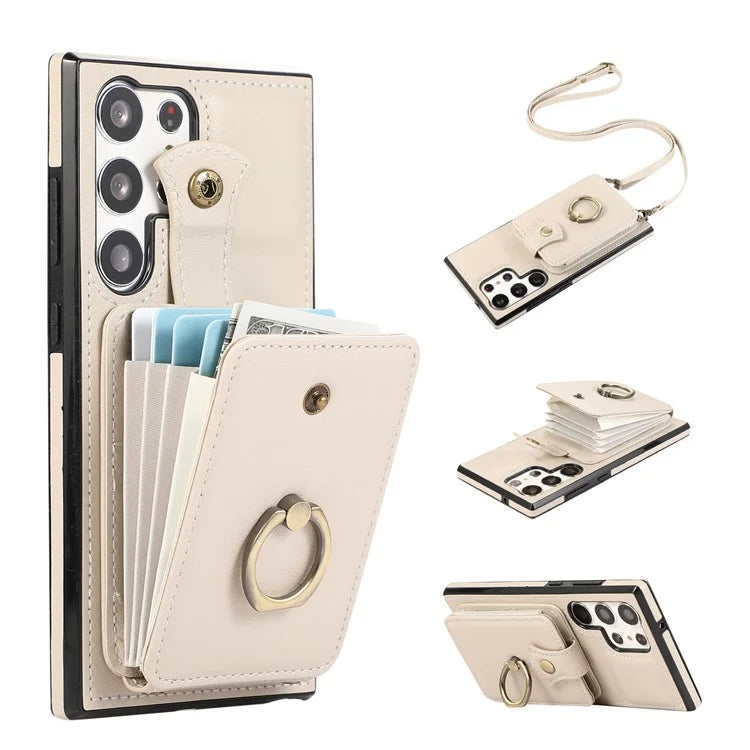 For Samsung Galaxy S22 Ultra 5G Case Card Holder TPU+PU Leather Kickstand Phone Cover