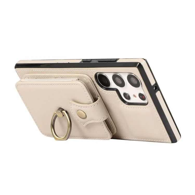 For Samsung Galaxy S22 Ultra 5G Case Card Holder TPU+PU Leather Kickstand Phone Cover