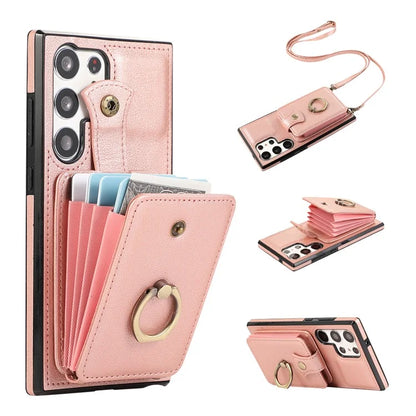 For Samsung Galaxy S22 Ultra 5G Case Card Holder TPU+PU Leather Kickstand Phone Cover