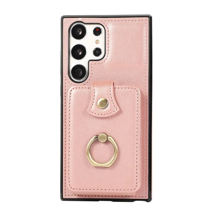 For Samsung Galaxy S22 Ultra 5G Case Card Holder TPU+PU Leather Kickstand Phone Cover