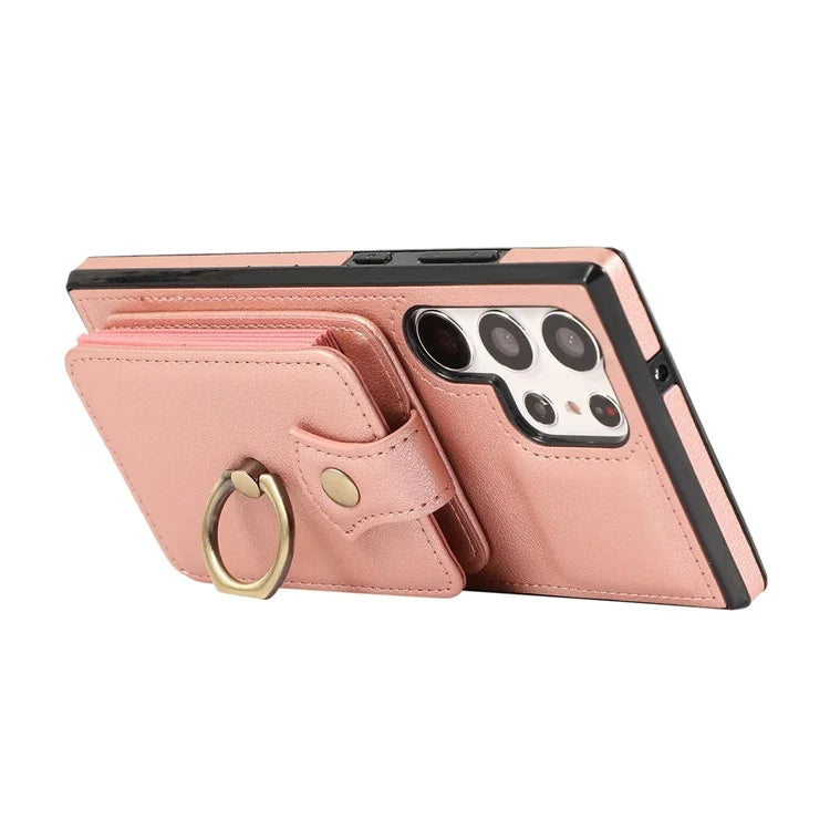 For Samsung Galaxy S22 Ultra 5G Case Card Holder TPU+PU Leather Kickstand Phone Cover