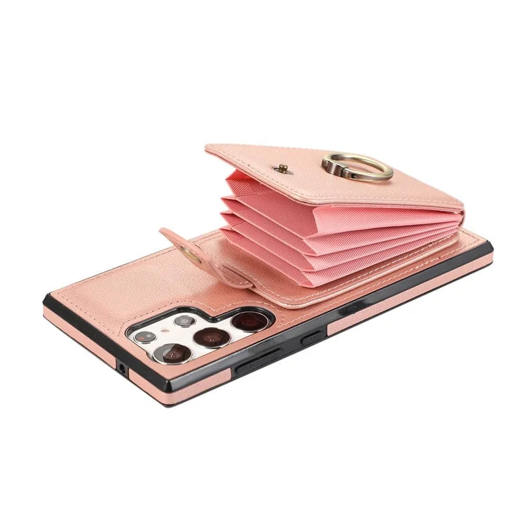 For Samsung Galaxy S22 Ultra 5G Case Card Holder TPU+PU Leather Kickstand Phone Cover