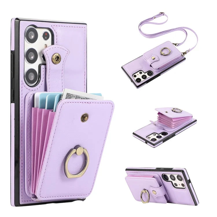 For Samsung Galaxy S22 Ultra 5G Case Card Holder TPU+PU Leather Kickstand Phone Cover