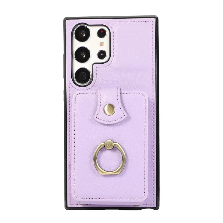 For Samsung Galaxy S22 Ultra 5G Case Card Holder TPU+PU Leather Kickstand Phone Cover