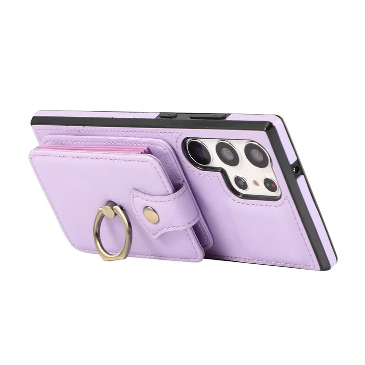 For Samsung Galaxy S22 Ultra 5G Case Card Holder TPU+PU Leather Kickstand Phone Cover