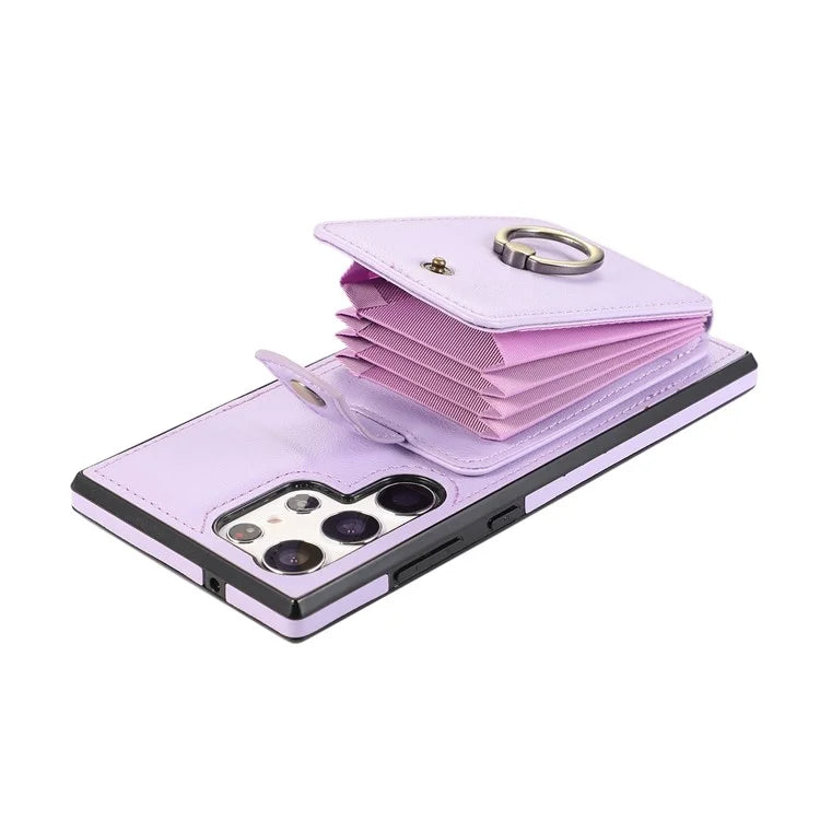 For Samsung Galaxy S22 Ultra 5G Case Card Holder TPU+PU Leather Kickstand Phone Cover