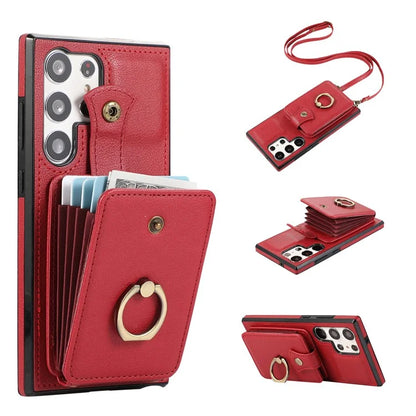 For Samsung Galaxy S22 Ultra 5G Case Card Holder TPU+PU Leather Kickstand Phone Cover