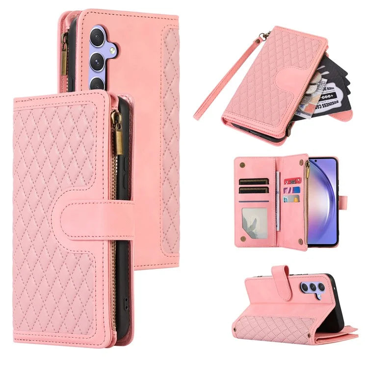 For Samsung Galaxy S24+ Cell Phone Case Imprinted Zipper Wallet Leather Anti-drop Shell
