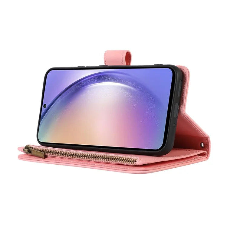 For Samsung Galaxy S24+ Cell Phone Case Imprinted Zipper Wallet Leather Anti-drop Shell